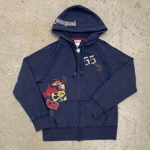 Disney Parks Hoodie Womens‎ Large Blue Full Zip Happiest Place on Earth Patches